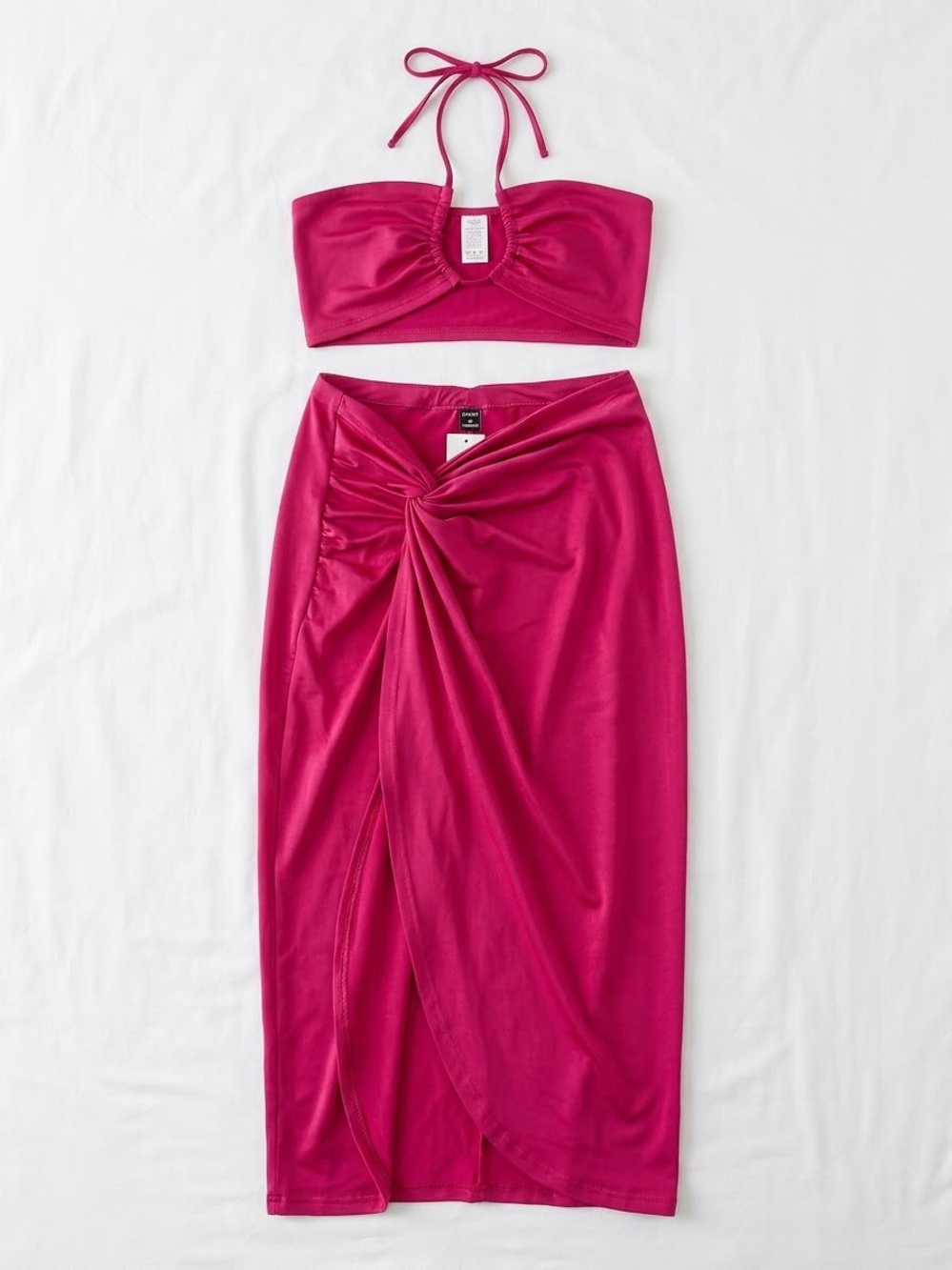 SHEIN Fuchsia Twist-Front Midi Skirt Set